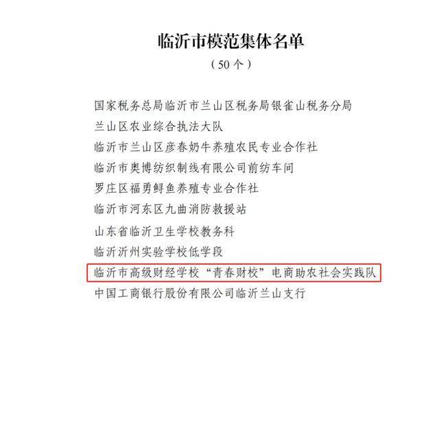 临沂市高级财经学校电商助农服务团队荣获“临沂市模范集体”称号(图1)